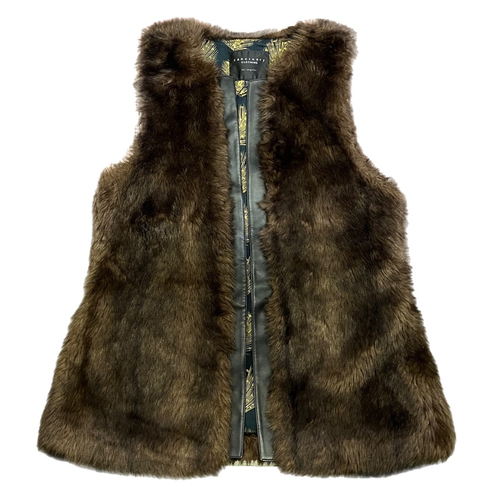 Sanctuary Brown Fur Vest with Leather Trim